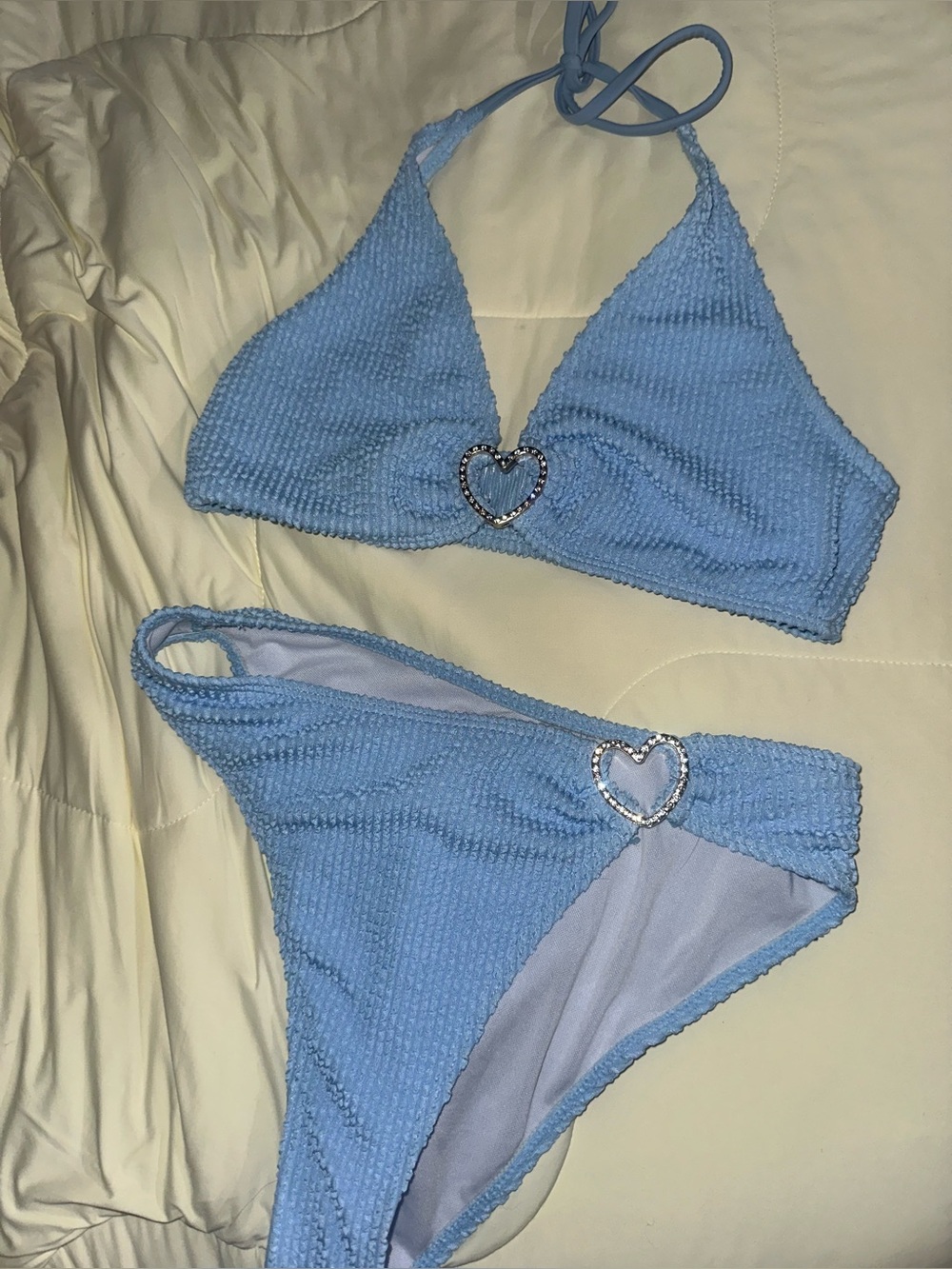 Light blue small rhinestone bathing suit set
